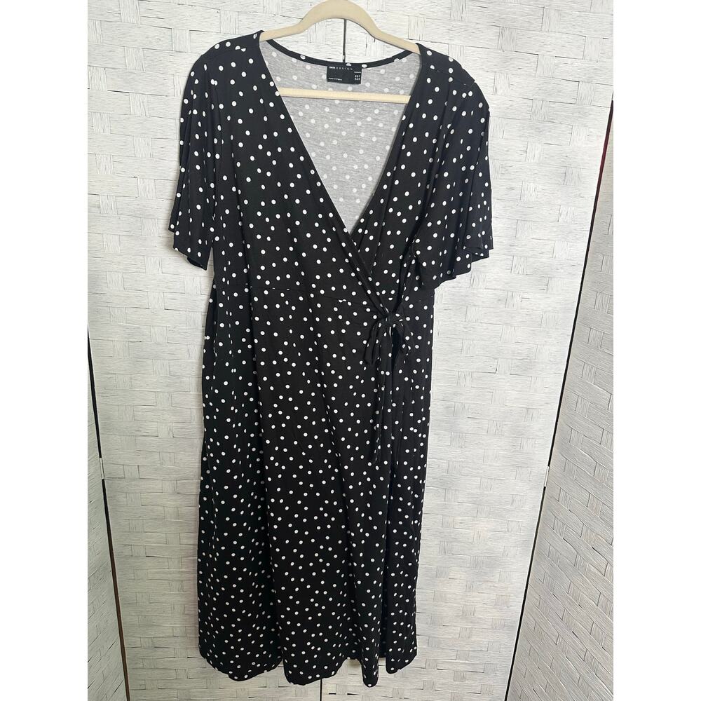 ASOS womens Dress Wrap v-neck black &white polkadot whimsigth bohemian Plus Size